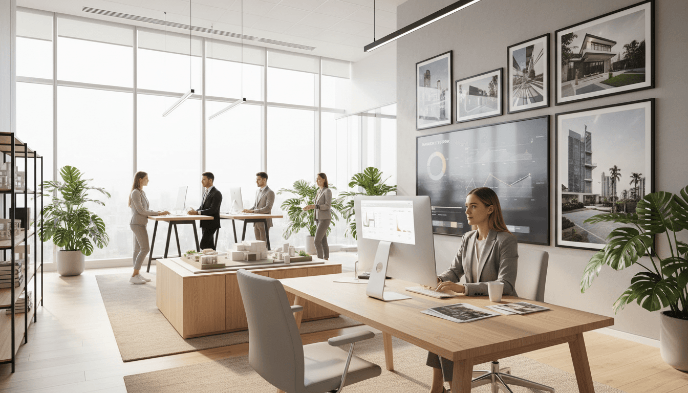 Petway Property Group LLC office workspace with real estate agent reviewing property documents